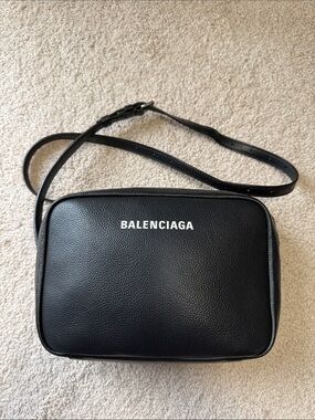 Balenciaga Black Pebbled Leather Crossbody Camera Bag